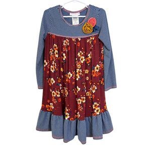 Bonnie Jean Girls 6 Striped Floral Dress Fall Peasant Boho Hippie Hobo